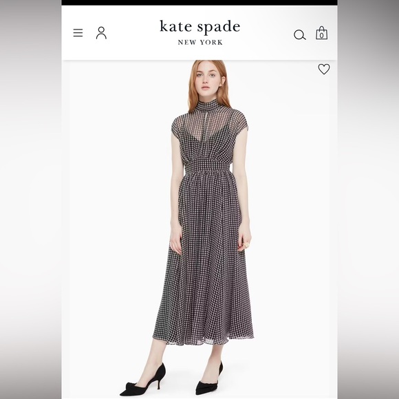 Kate Spade Houndstooth Chiffon Dress, Black/Cream - Size 12